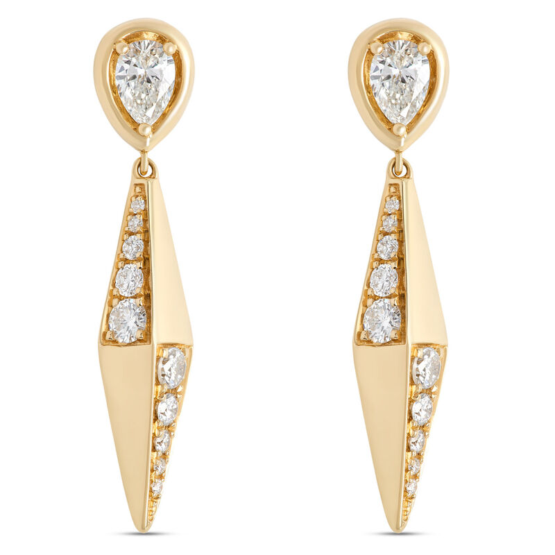Rhombus-Shaped Dangle Earrings with Diamonds, 1 &frac12; Carat Total Weight, 18K Yellow Gold image number 0