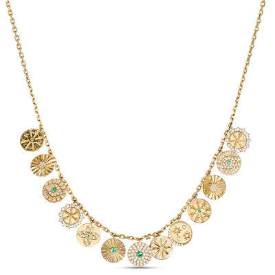 Charm Necklace with 13 Discs, 14K Yellow Gold