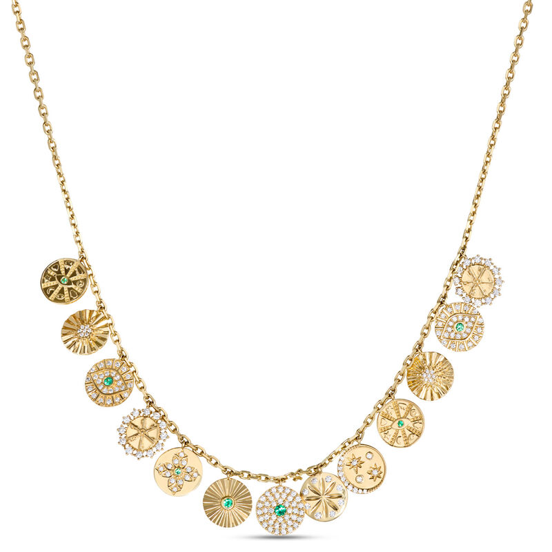 Charm Necklace with 13 Discs, 14K Yellow Gold image number 0