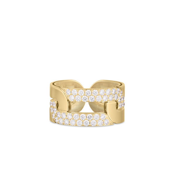 Roberto Coin Navarra Diamond Link Wide Ring 18K Yellow Gold, Ring Size 6.5