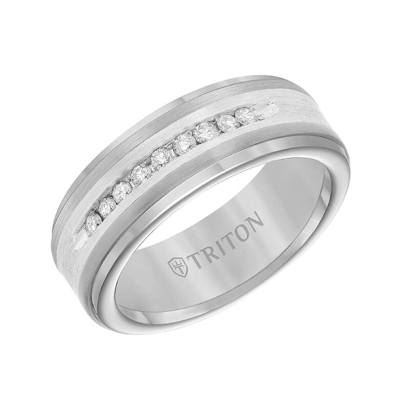 TRITON Stone Contemporary Comfort Fit Satin Finish Diamond Band in Tungsten & Silver, 8 mm image number 0