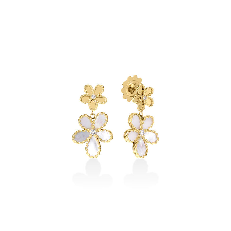 Roberto Coin 18K Yellow Gold Jasmine Diamond And Mother Of Pearl Double Flower Dangle Earrings image number 0