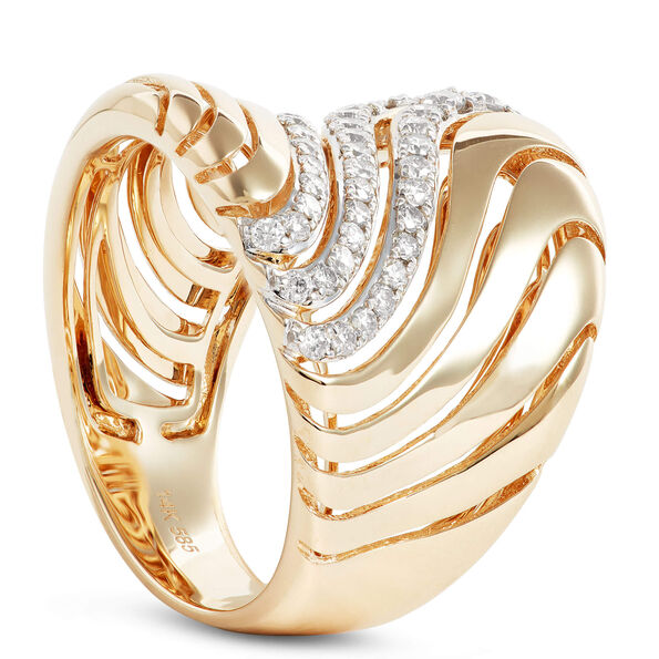 Wide Wave Diamond Ring, 14K Yellow Gold Size 7