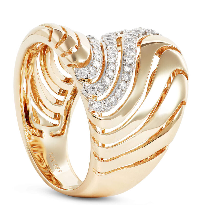 Wide Wave Diamond Ring, 14K Yellow Gold image number 1