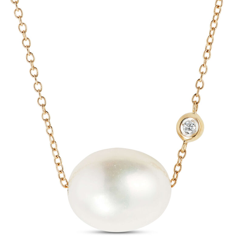 Floating Freshwater Cultured Pearl & Diamond Necklace 14K image number 1