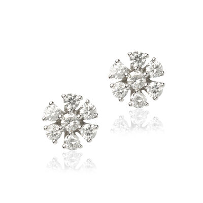Flower Shaped Diamond Studs, 14K White Gold