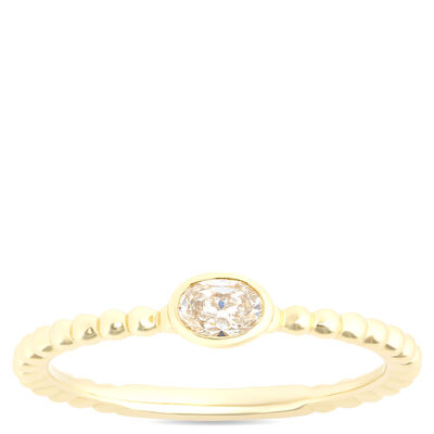 Oval Diamond Ring with Beaded Shank, ⅕ Carat Total Weight, 14K Yellow Gold