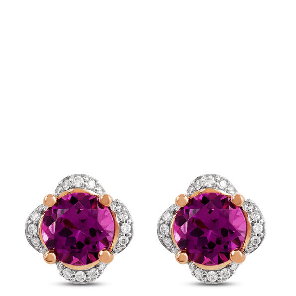 Purple Garnet and Diamond Earrings, 14K Rose Gold