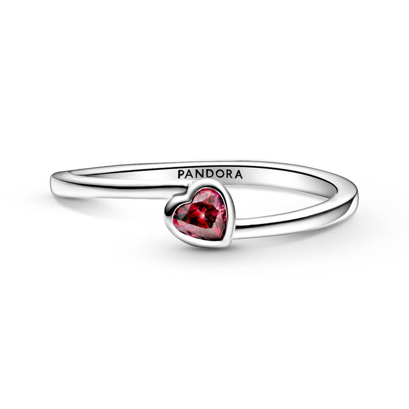 Pandora Red Tilted Heart Solitaire CZ Ring image number 2