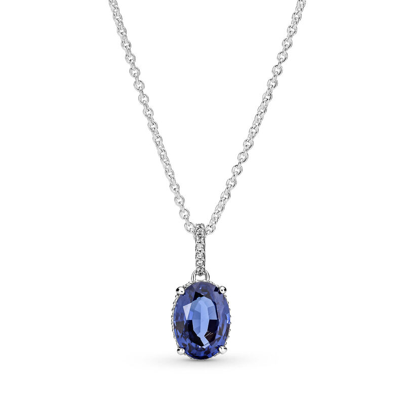 Pandora Sparkling Blue Crystal Statement Halo CZ Pendant Necklace image number 1