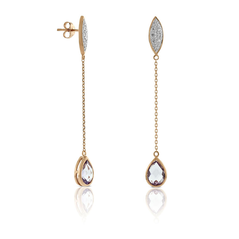 Rose Gold Amethyst & Diamond Dangle Earrings 14K image number 0