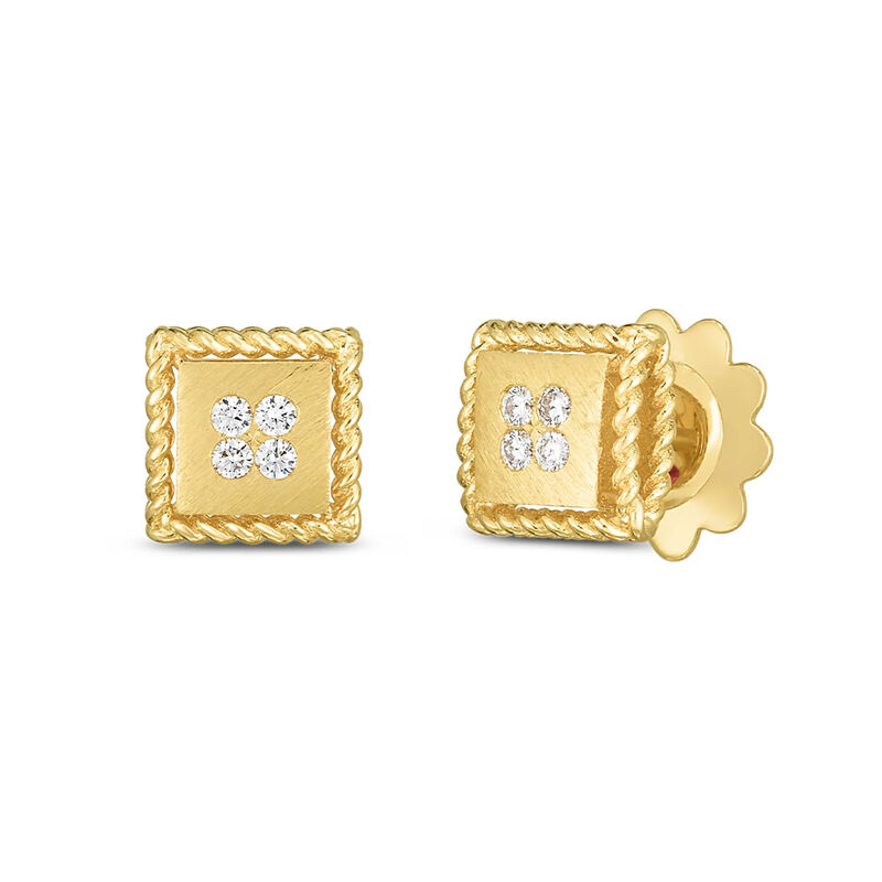 Roberto Coin Palazzo Ducale Satin Square Diamond Stud Earrings 18K image number 0