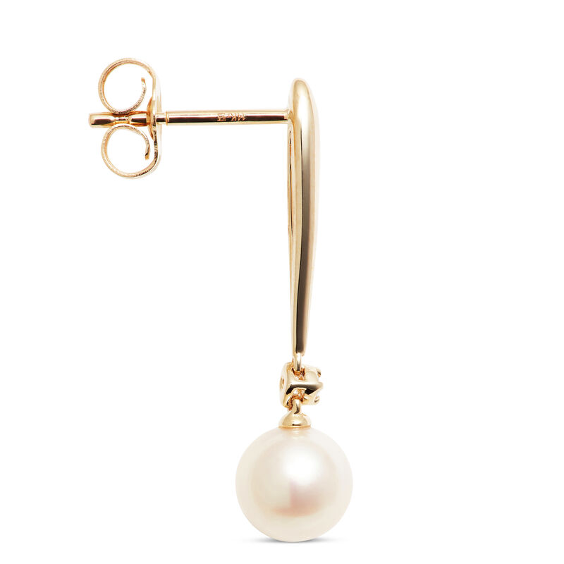 Cultured Freshwater Pearl and Diamond Drop Earrings, 14K Yellow Gold image number 2