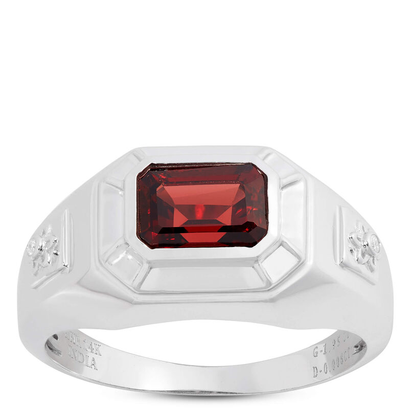 Octagon Garnet and Diamond Ring, 14K White Gold image number 0