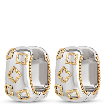 Two-Tone Rectangle Earrings with Pave Diamonds, 1 Carat Total Weight, 18K White and Yellow Gold