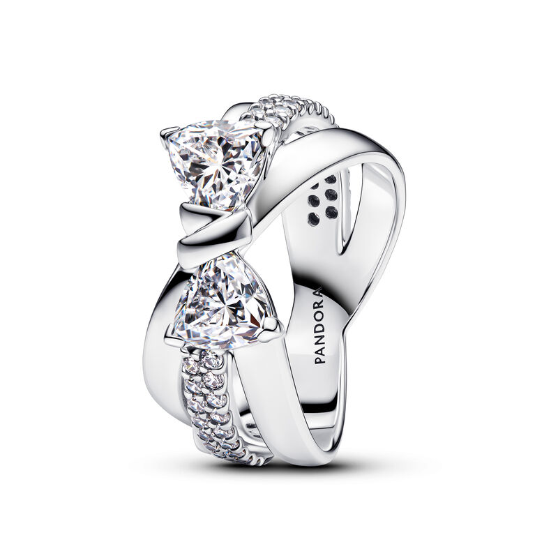 Pandora Sparkling Bow Crossover Ring image number 0