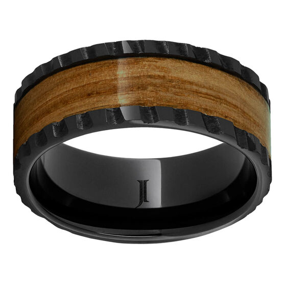 Black Diamond Ceramic™ Pipe Cut Band with Single Malt Barrel Aged™ Inlay and Notched Edge