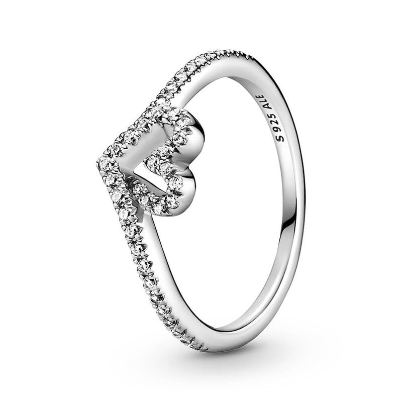 Pandora Sparkling Wishbone Heart CZ Ring image number 0