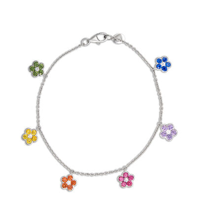Floral Sapphire Charm Bracelet, 14K White Gold