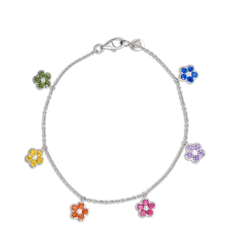 Floral Sapphire Charm Bracelet, 14K White Gold image number 0