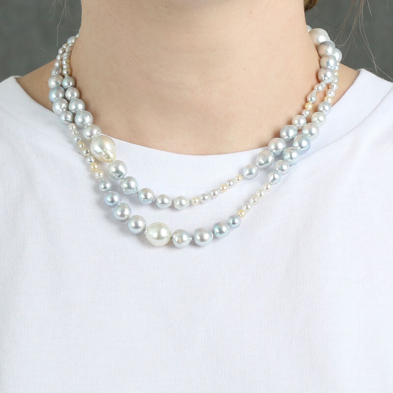 Graduated Cultured Gray & White Baroque Pearl Strand in Silver, 35" image number 2