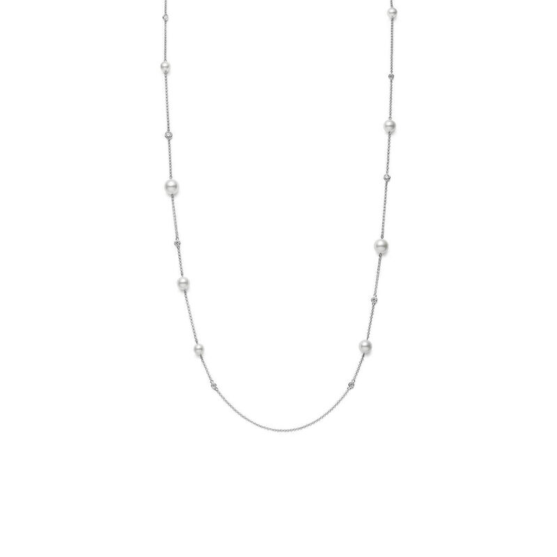 Mikimoto Akoya Cultured Pearl & Diamond Station Necklace 18K, 31" image number 0