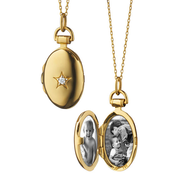 Monica Rich Kosann Petite Oval "Diamond Star" Gold Locket Necklace, 18K Yellow Gold