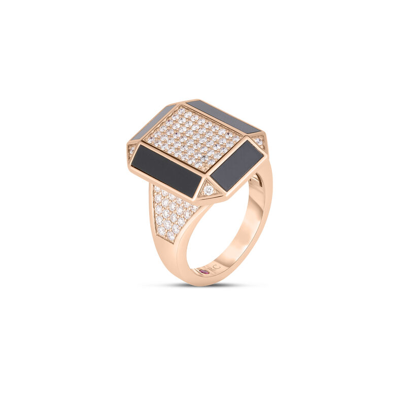 Roberto Coin 18K Rose Gold Art Deco Mosaic Diamond And Black Jade Ring image number 1