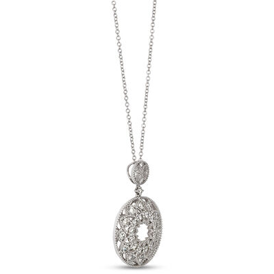 Classic Circle Pendant with Round Diamonds, 1 &frac12; Carat Total Weight, 14K White Gold
