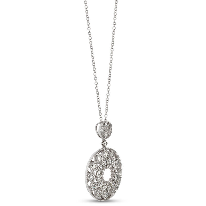 Classic Circle Pendant with Round Diamonds, 1 &frac12; Carat Total Weight, 14K White Gold image number 1