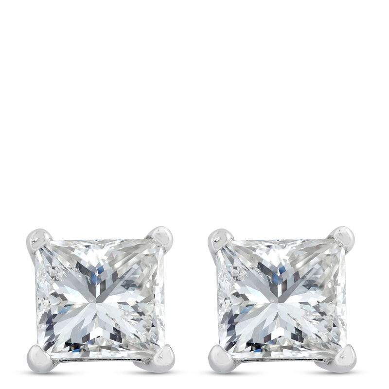 Princess Cut Diamond Stud Earrings, 14K White Gold image number 0