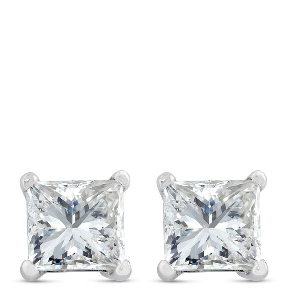 Princess Cut Diamond Stud Earrings, 14K White Gold