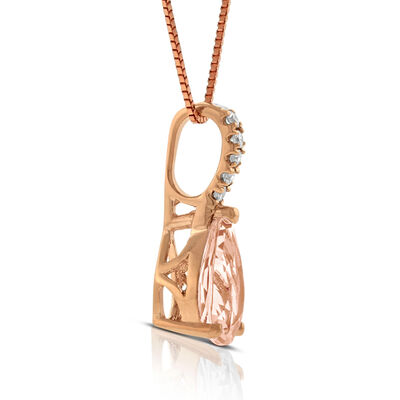 Rose Gold Morganite & Diamond Pendant 14K