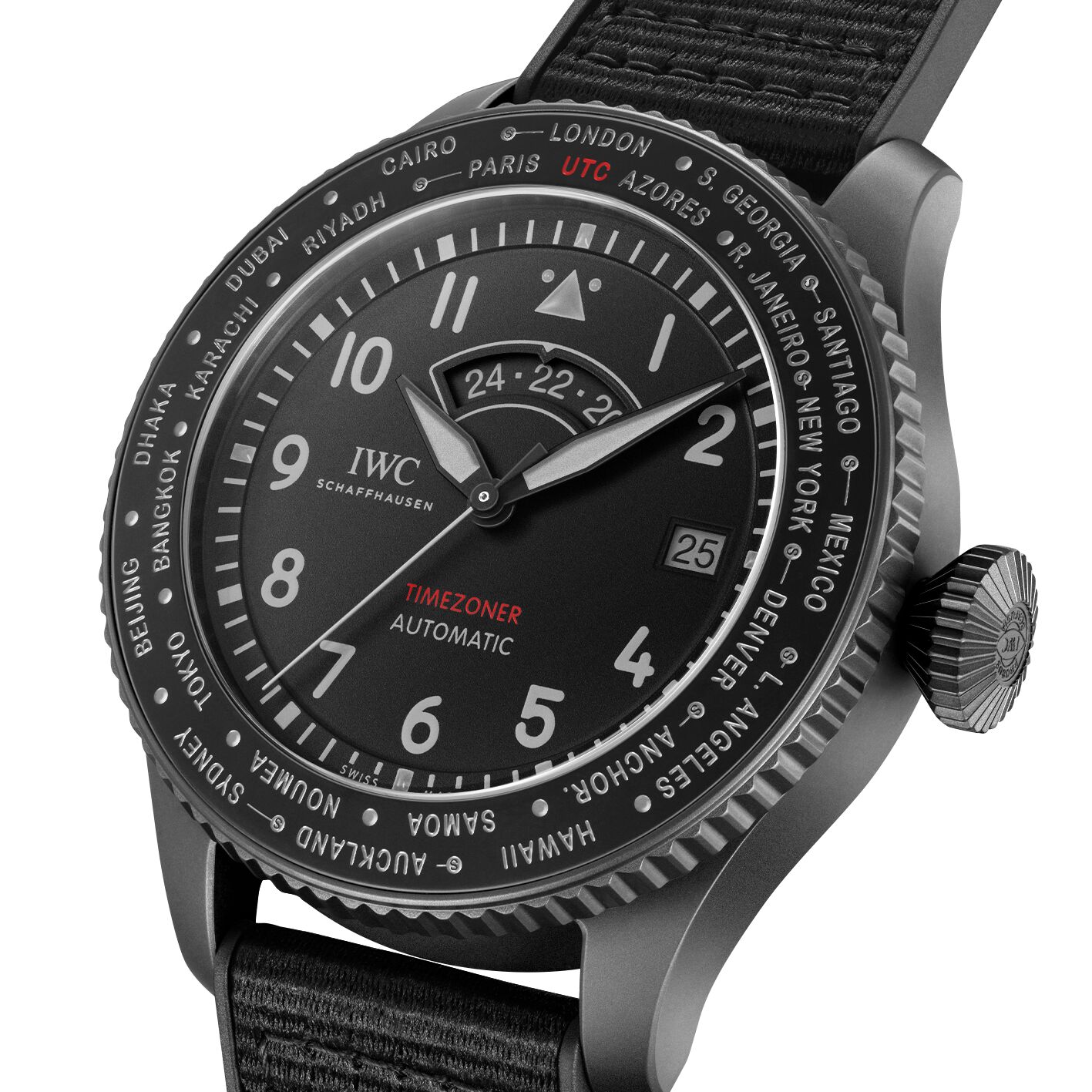 IWC Pilot's Watch Timezoner TOP GUN Ceratanium Black Dial Watch, 46mm