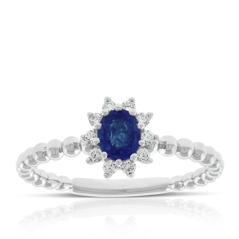 Oval Sapphire & Diamond Halo Ring 14K image number 0