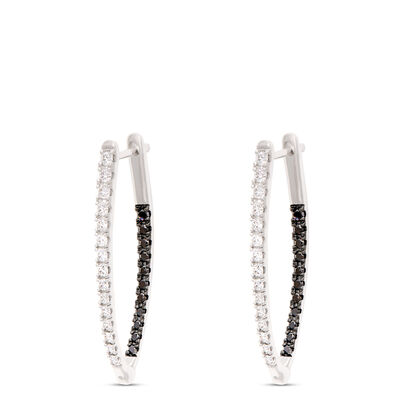 Inside-Outside Black and White Diamond Hoops, 14K White Gold