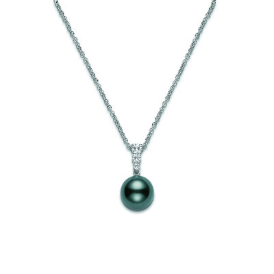 Mikimoto Cultured Black South Sea Pearl & Diamond Necklace 18K, 10mm
