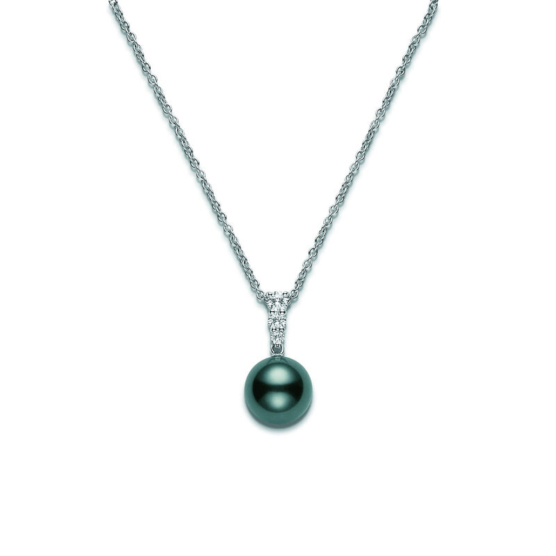 Mikimoto Cultured Black South Sea Pearl & Diamond Necklace 18K, 10mm image number 1