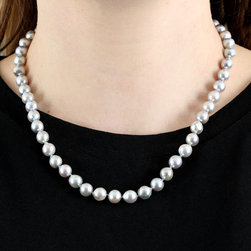 Gray Cultured Akoya Pearl Strand Necklace in Silver image number 1