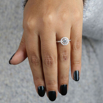 Bezel Set Halo Diamond Engagement Ring 14K