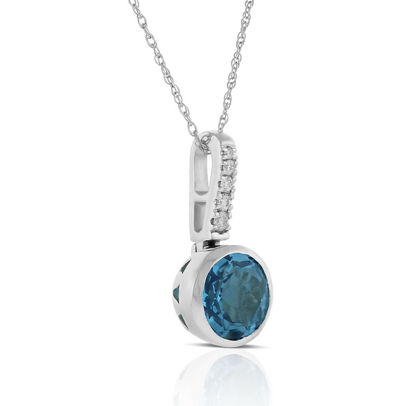 Bezel Set Blue Topaz & Diamond Necklace 14K image number 1