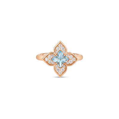Roberto Coin 18K Rose Gold Venetian Princess Carnival Pave Diamond And Blue Topaz Small Flower Ring