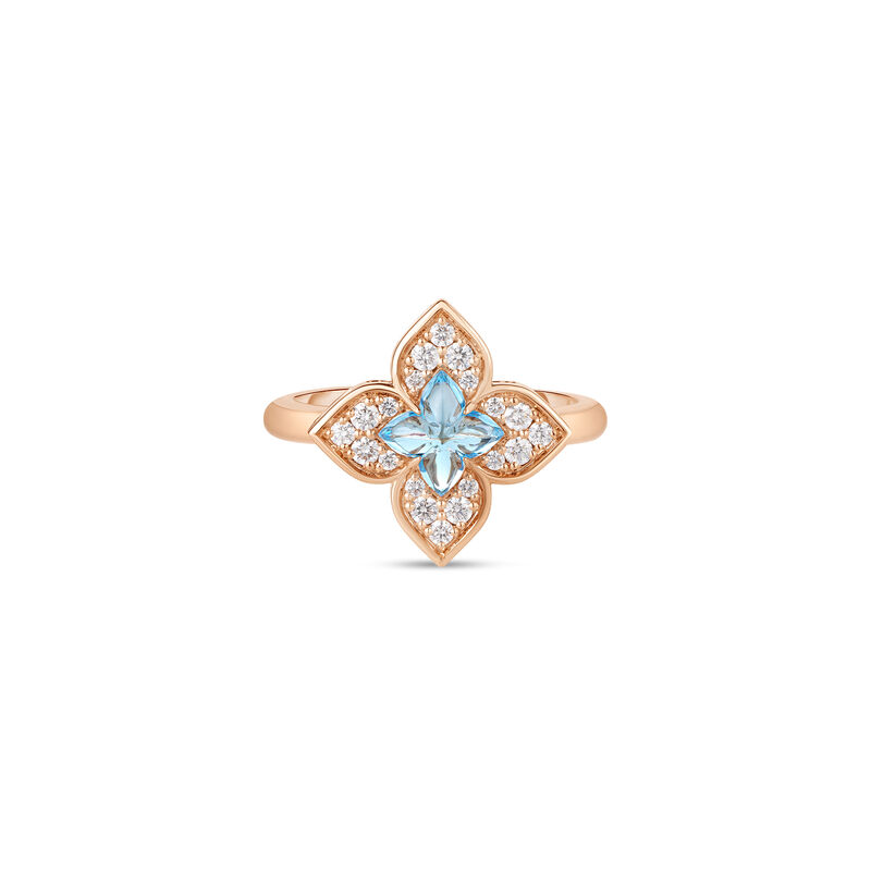 Roberto Coin 18K Rose Gold Venetian Princess Carnival Pave Diamond And Blue Topaz Small Flower Ring image number 0