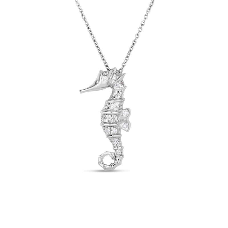 Roberto Coin Tiny Treasures Diamond Seahorse Necklace 18K White Gold. 18 Inches image number 0