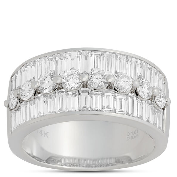 Baguette and Round Diamond Ring, 14K White Gold