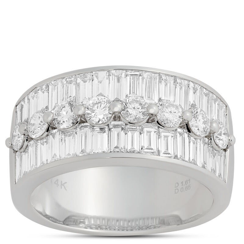 Baguette and Round Diamond Ring, 14K White Gold image number 0