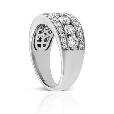 Shared Prong Three Row Diamond Band 14K