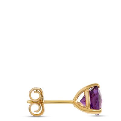 Classic Round Amethyst Studs, 14K Yellow Gold