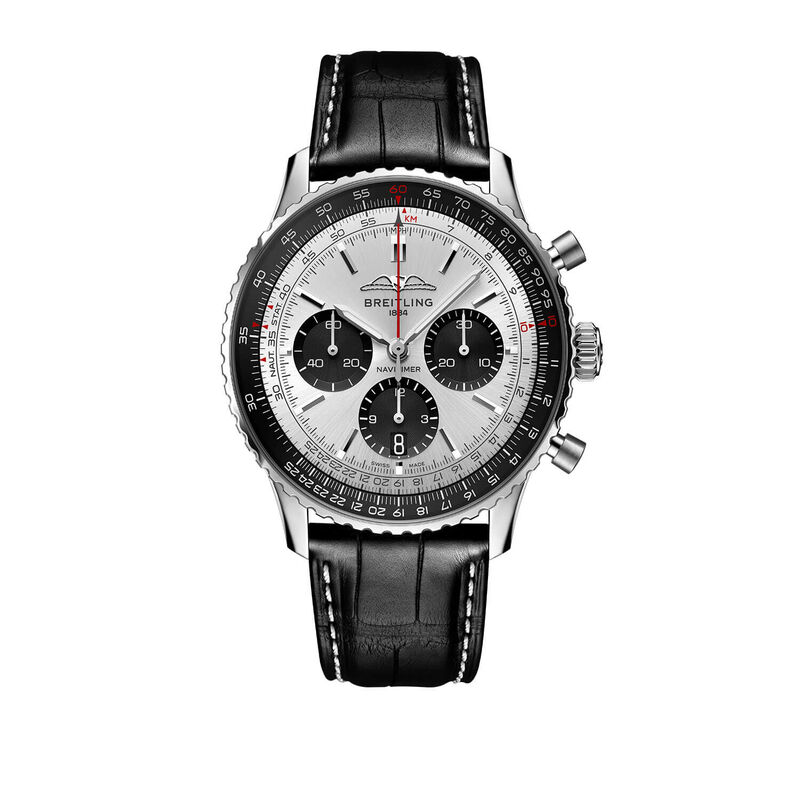 Breitling Navitimer B01 Chronograph Watch Steel Case Silver Dial, Black Leather Strap, 43mm image number 0