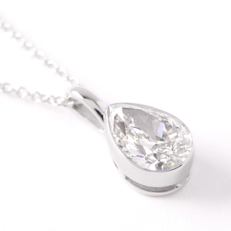Invisible Bezel Solitaire Pear Shaped Diamond Pendant Necklace, 14K White Gold image number 1